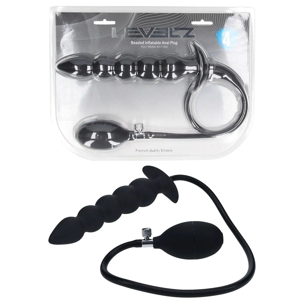 Levelz Beaded Inflatable – 12 cm Smooth Silicone Anal Plug Black > Anal Range > Tunnel and Stretchers