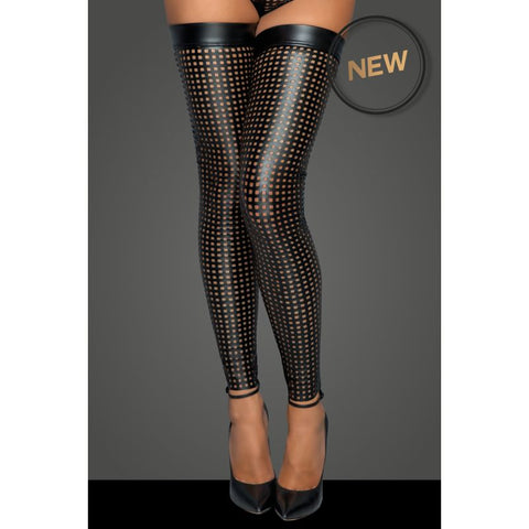 Ladies Laser Cut Stockings with Silicone Tape for Perfect Fit Black Large Hosiery