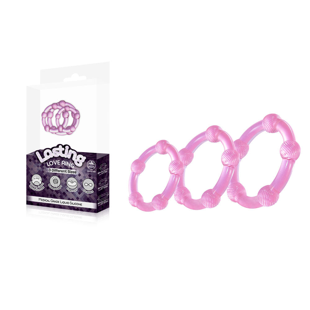 Lasting Love Ring 3 Piece Set - Silicone Cock Rings - Pink Pink COCK RING Set