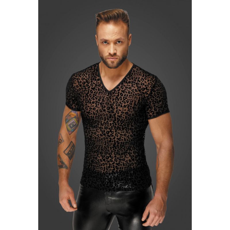 Leopard Flock V Neck T-Shirt – Raised Velvet Texture Men’s T-Shirt > Clothes > Mens Apparel