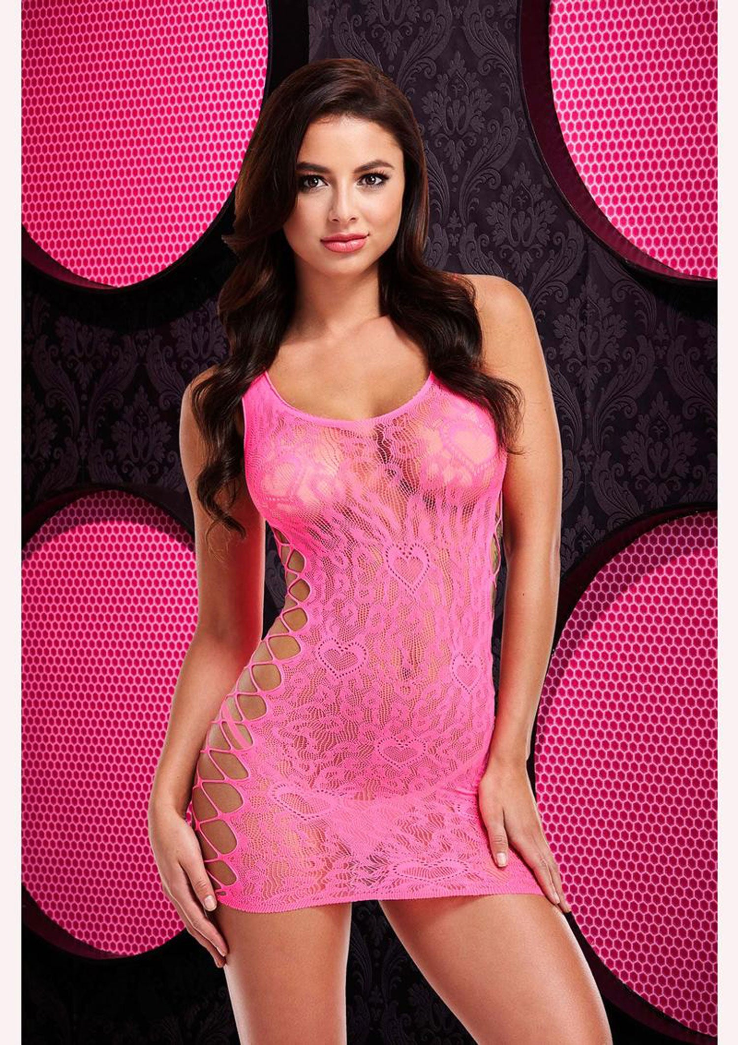 Leopard Lace Pink Mini Dress Erotic Clubwear One Size Fit > Clothes > Dresses and Chemises