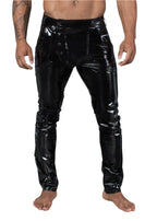 Long Black Elastic PVC Pants with Front Snaps High-Gloss Finish Men’s Pants > Clothes > Mens Latex