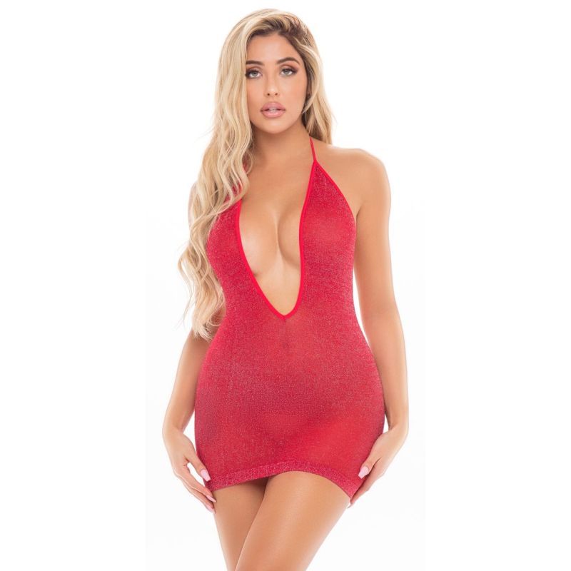 Love Bite Plunge Halter Dress Red One Size Dresses