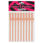 Lovetoy Pack Of 9 Flesh Pink Willy Straws Party Favors > Novelties > Bachelor & Bachelorette Items