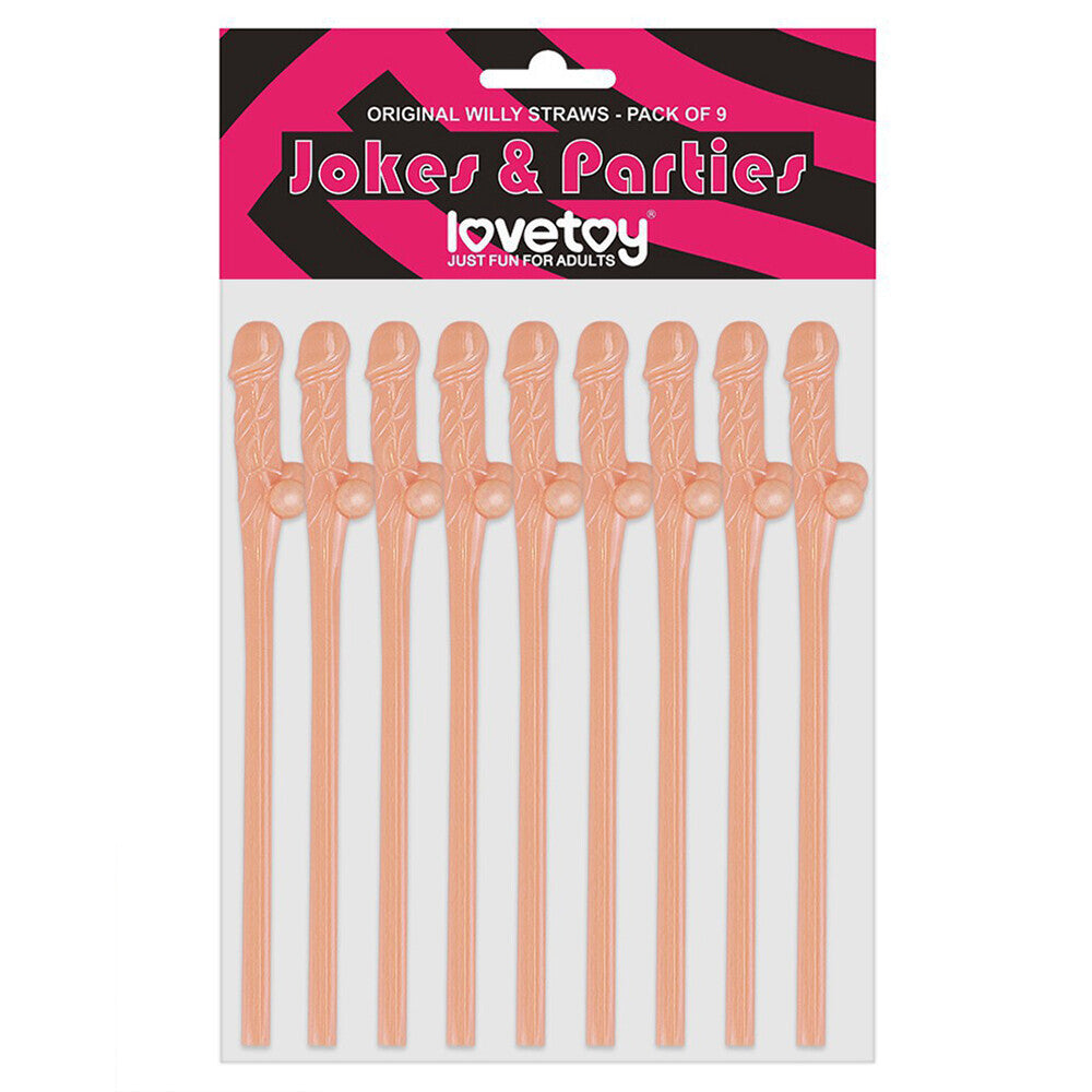 Lovetoy Pack Of 9 Flesh Pink Willy Straws Party Favors > Novelties > Bachelor & Bachelorette Items