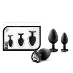 Luxe Bling Plugs Training Kit Black With Clear Gems - 3 Sizes > Anal Range > Butt Plug Kits
