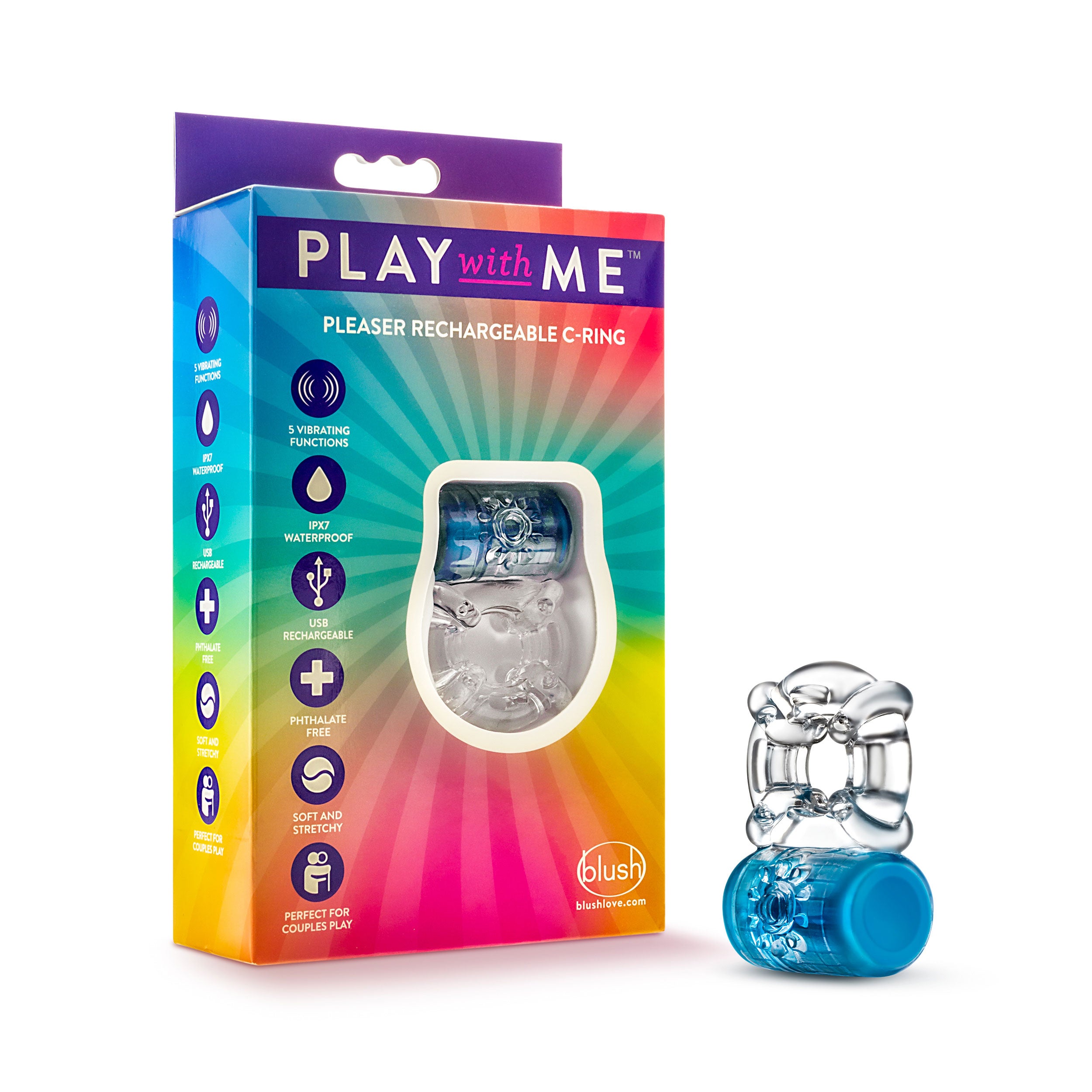 Play With Me Pleaser Rechargeable C Ring Blue Cock Rings Vibrating