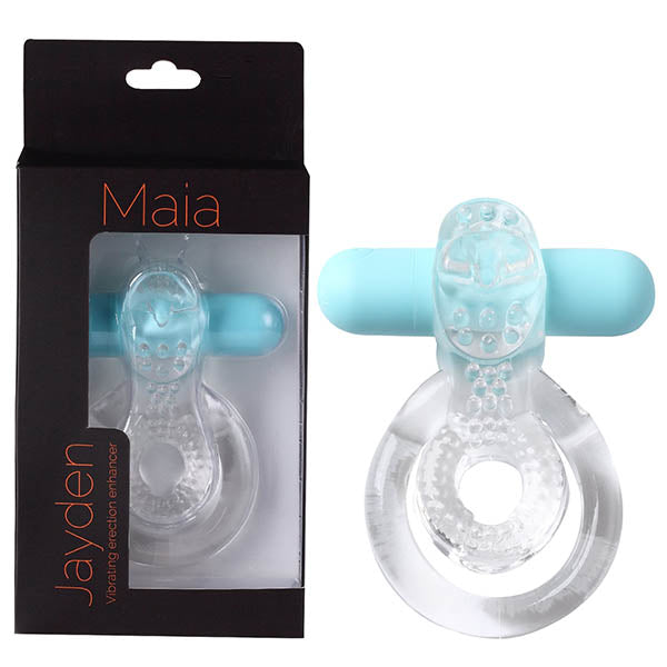 Maia Jayden - Blue USB Rechargeable Vibrating Cock & Ball Rings Clear BULLETS