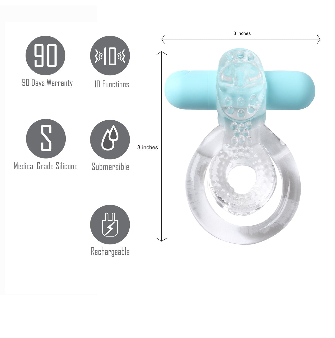Maia Jayden - Blue USB Rechargeable Vibrating Cock & Ball Rings BULLETS