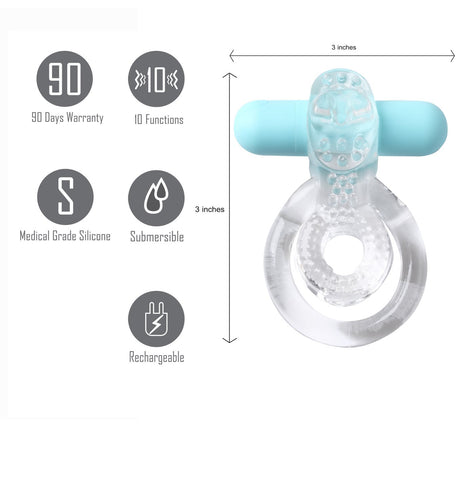 Maia Jayden - Blue USB Rechargeable Vibrating Cock & Ball Rings BULLETS