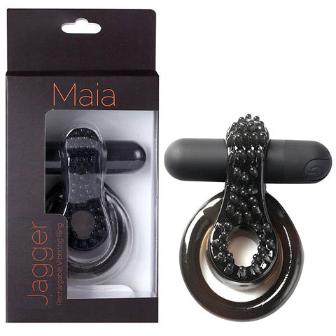 Maia Jagger USB Rechargeable Vibrating Cock and Ball Ring Black Cock Rings Vibrating
