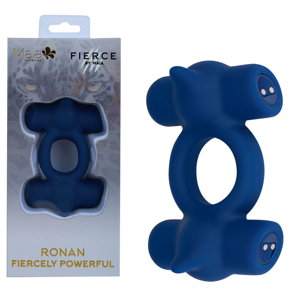 Maia Ronan USB Rechargeable Dual Vibrating Liquid Silicone Cock Ring Blue > Cock Ring > Vibrating Main image