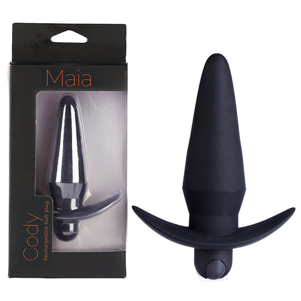 Maia Cody 12.4 cm USB Rechargeable Super Charged Vibrating Butt Plug – Medical Grade Silicone Black Butt Plugs - Vibrating