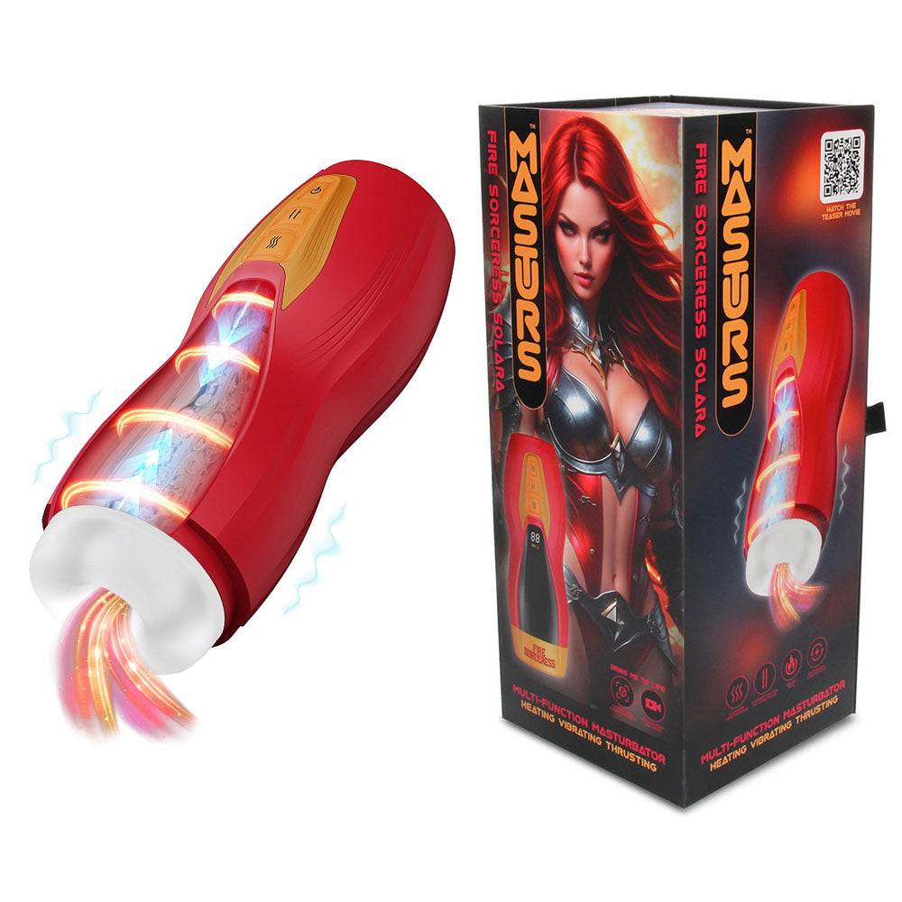 MASTURS Solara – USB Rechargeable Heated Vibrating Thrusting Masturbator Red > Sex Toys For Men > Masturbators > Vibrating Main image