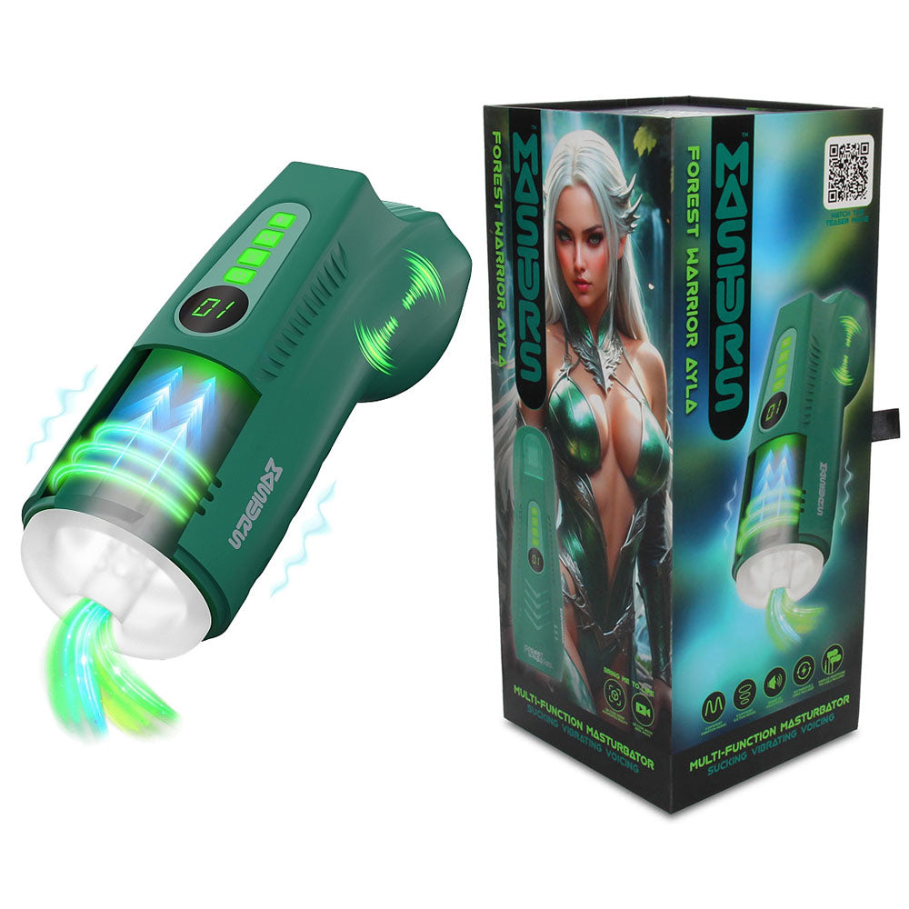 MASTURS Ayla – USB Rechargeable Sucking and Vibrating Auto Stroker Green > Sex Toys For Men > Masturbators > Vibrating Main image