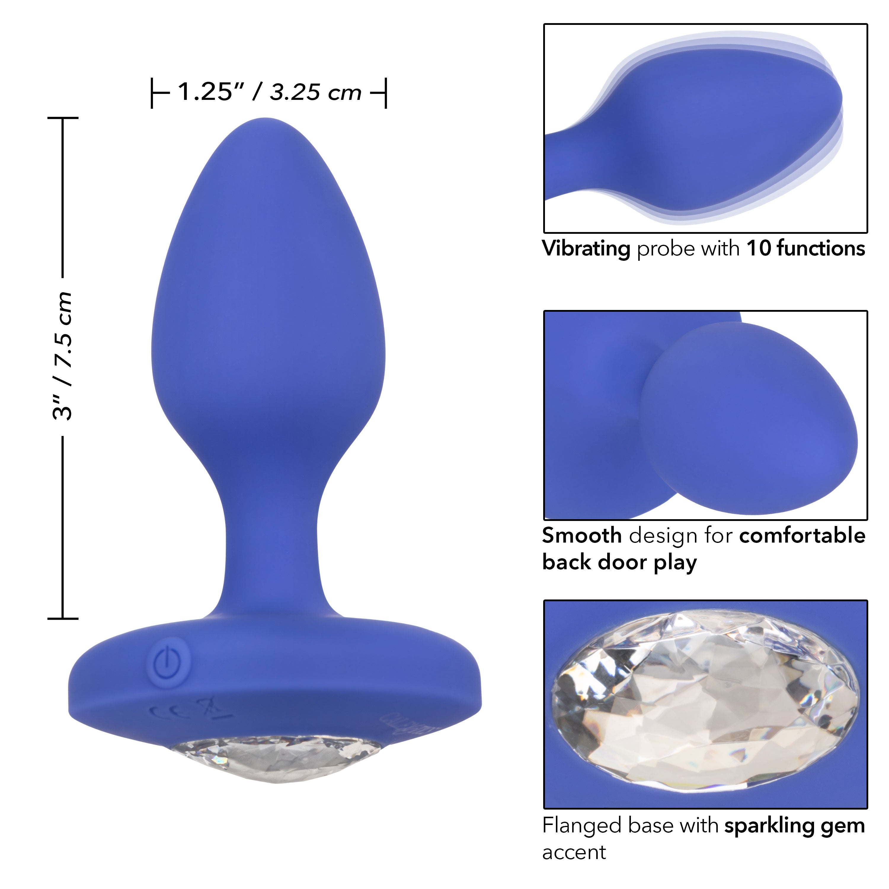 Cheeky Gems Medium Rechargeable Vibrating Probe – Flexible Silicone Vibrator > Anal Range > Jewel Butt Plugs