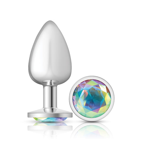 Cheeky Charms Silver Round Butt Plug with Clear Iridescent Jewel Large Clear > Anal Range > Jewel Butt Plugs
