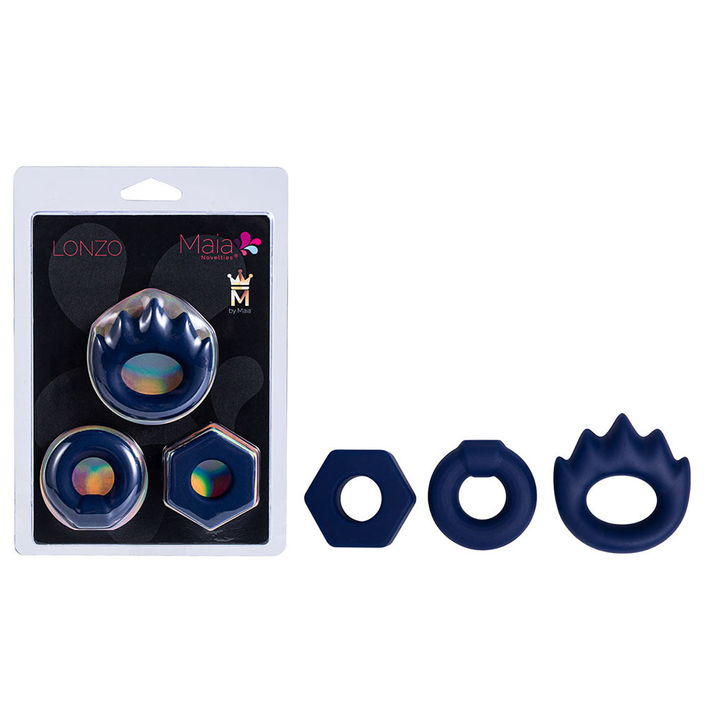 Maia Lonzo Silicone Cock Rings Set of 3 Blue COCK RING Set