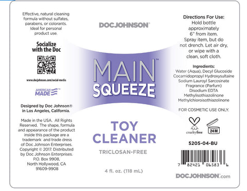 Doc Johnson Main Squeeze Toy Cleaner Spray (4 Fl Oz) – Safe Vegan Formula Toy Cleaner > Essentials > Toy Cleaners