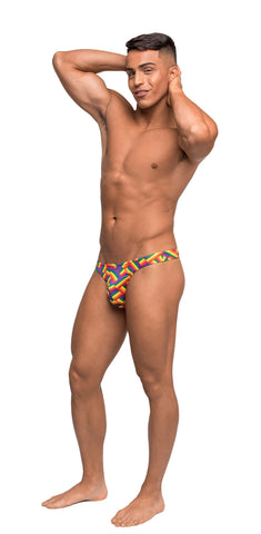 Male Power Pride Fest Jock with Rainbow Herringbone Print Mens G-Strings