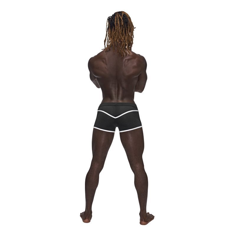 Male Power Sport Mesh Mini Shorts Black Breathable Athletic Mesh Mens Apparel