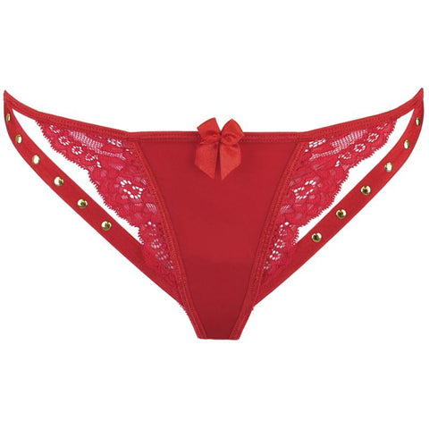 Microfiber and Lace G-String with Studs in Red Panties