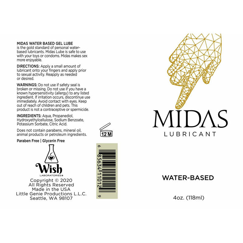Midas Water Based Lubricant 118ml Bottle Smooth Intimate Gel > Lube > Water Based