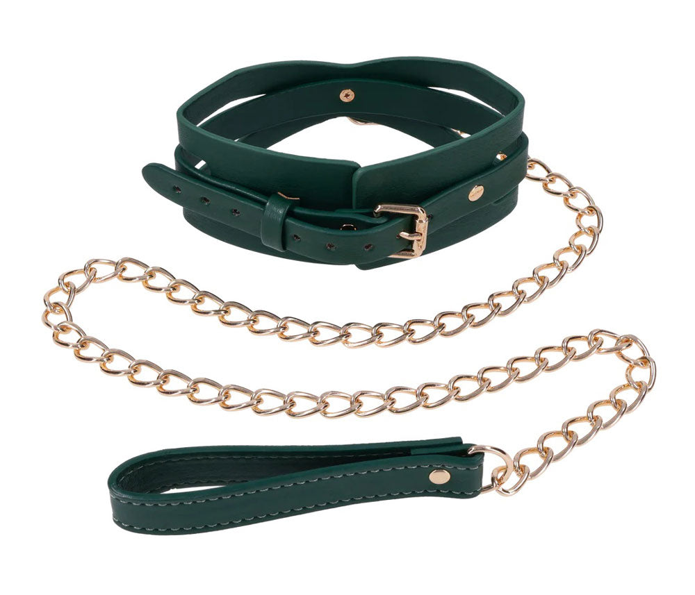Sex & Mischief Indica Cutout Collar and Leash (Emerald Green/Gold) – Luxury Restraint Set > Bondage Gear > Collars & Leashes