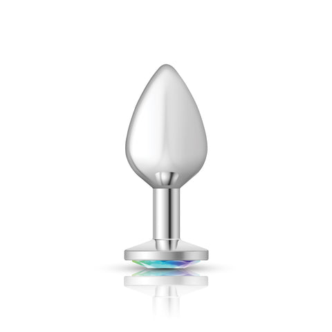 Cheeky Charms Silver Round Butt Plug with Clear Iridescent Jewel Medium > Anal Range > Jewel Butt Plugs