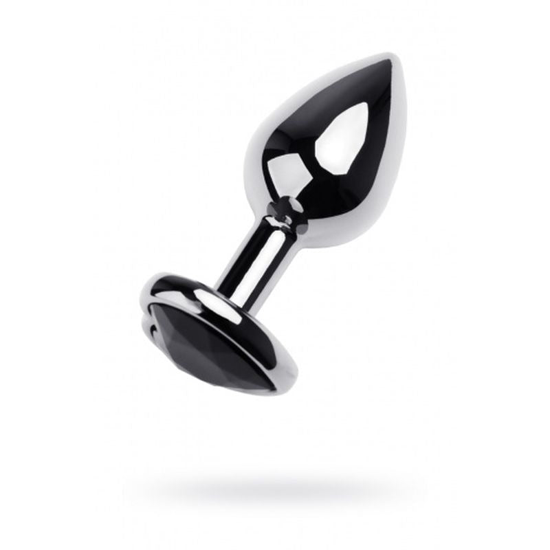 Silver Metal 2.76 Inch Small Anal Plug with Black Tourmaline Heart Gem > Anal Range > Jewel Butt Plugs