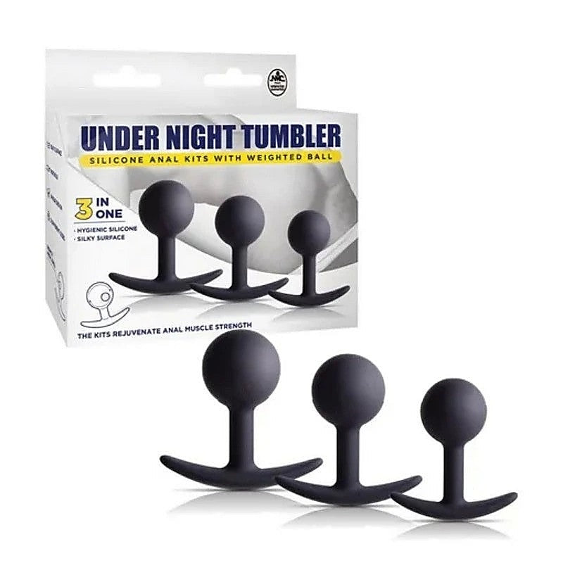 Under Night Tumbler - Silicone Anal Kit With Weighted Ball Black > Anal Range > Butt Plug Kits