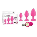 Heart Butt Plugs with Glow in Dark Bases Set of 3 Sizes - Butt Plugs