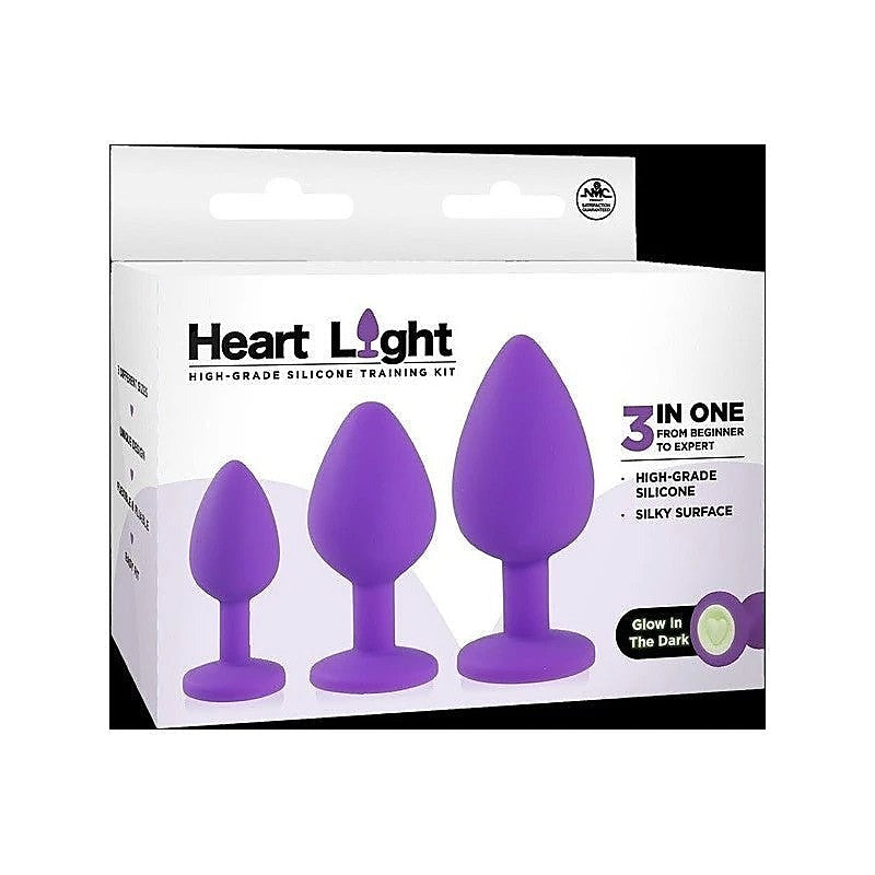 Heart Butt Plugs with Glow in Dark Bases Set of 3 Sizes - Butt Plugs
