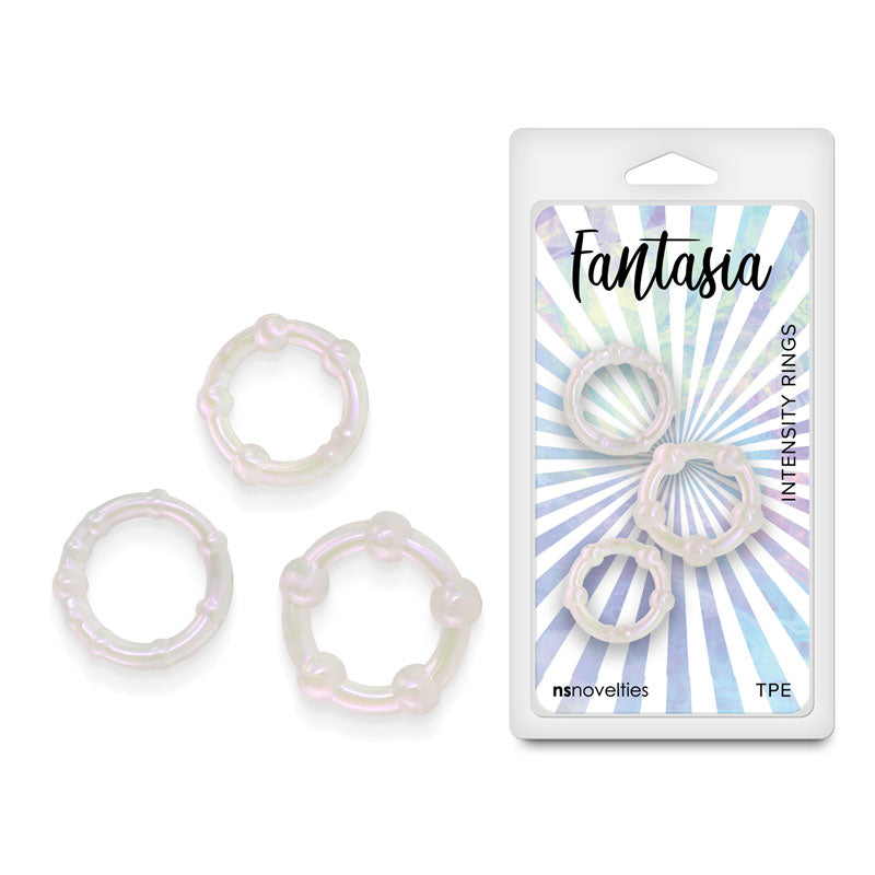 Fantasia Intensity Rings Pearl Pearlescent Beaded Cock Rings Set of 3 Sizes White COCK RINGS