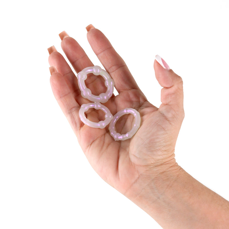 Fantasia Pearl Pearlescent Beaded Cock Rings Set of 3 Sizes – Flexible Cock Rings Secondary image