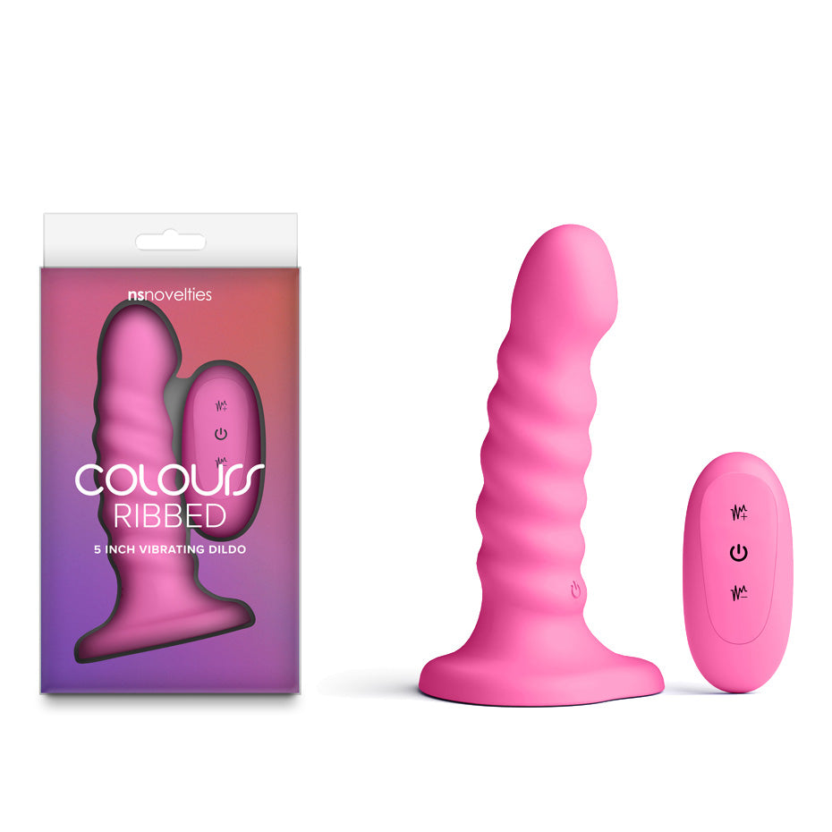 Colours Ribbed 5 Inch – Rechargeable Wireless Remote Vibrating Dildo Pink > Vibrators > Realistic Vibrators Main image