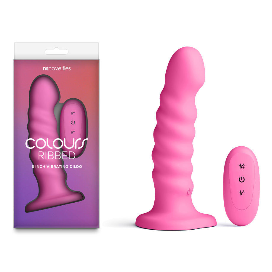 Colours Ribbed – USB Rechargeable Wireless Remote Vibrating Dildo 6 Inch Pink > Dildos > Neutral Dildos Main image