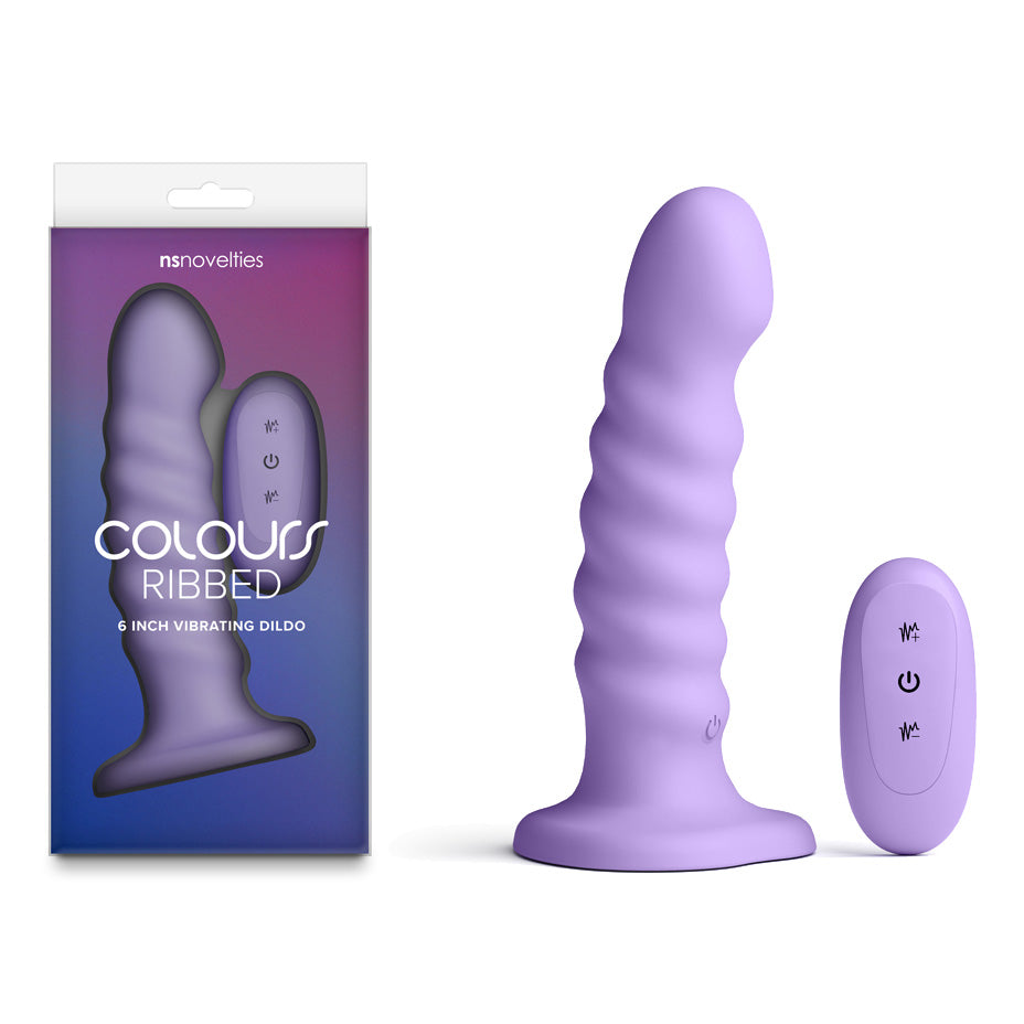 Colours Ribbed 6 Inch USB Rechargeable Vibrating Dildo with Wireless Remote Purple > Dildos > Neutral Dildos