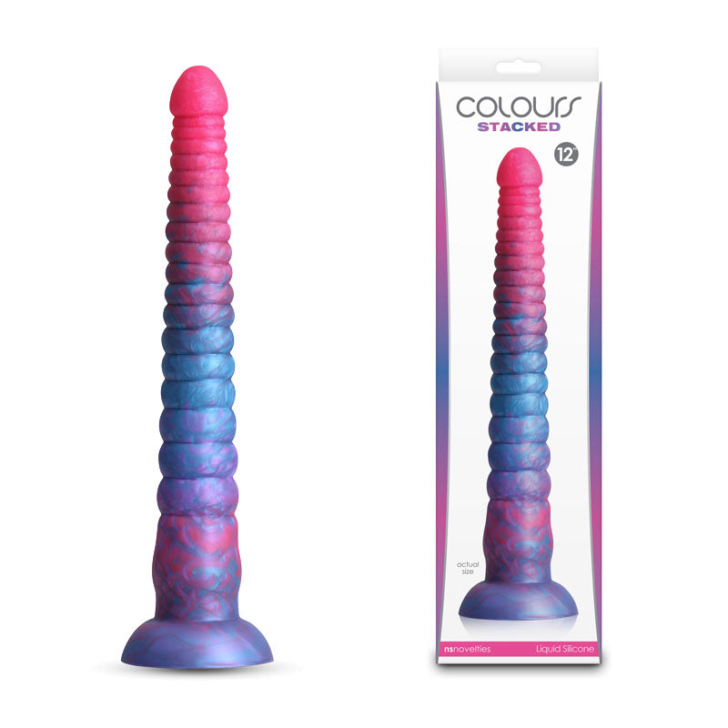Colours Stacked 12 Inch Dildo in Pink and Blue Fantasy Silicone Coloured Dongs Neutral
