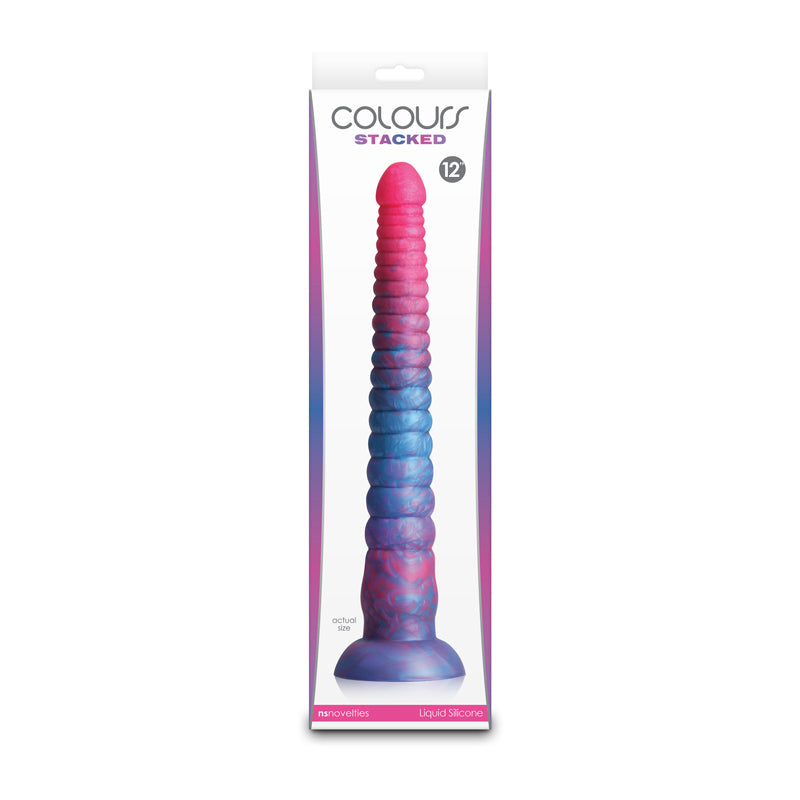 Colours Stacked 12 Inch Dildo in Pink and Blue Fantasy Silicone Dongs Neutral