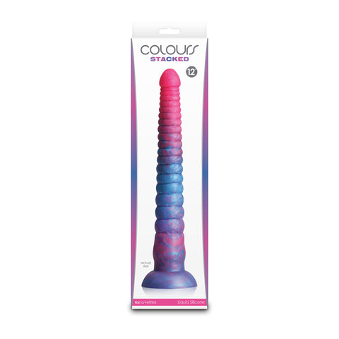 Colours Stacked 12 Inch Dildo in Pink and Blue Fantasy Silicone Dongs Neutral