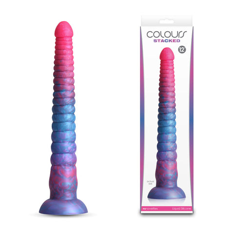 Colours Stacked 12 Inch Dildo in Pink and Blue Fantasy Silicone Coloured Dongs Neutral