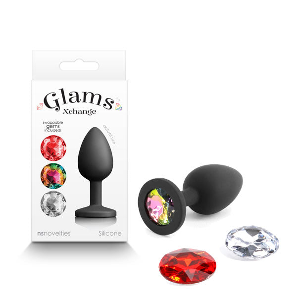 Glams Xchange Small Butt Plug with Interchangeable Round Gems Black Anal Toys & Stimulators