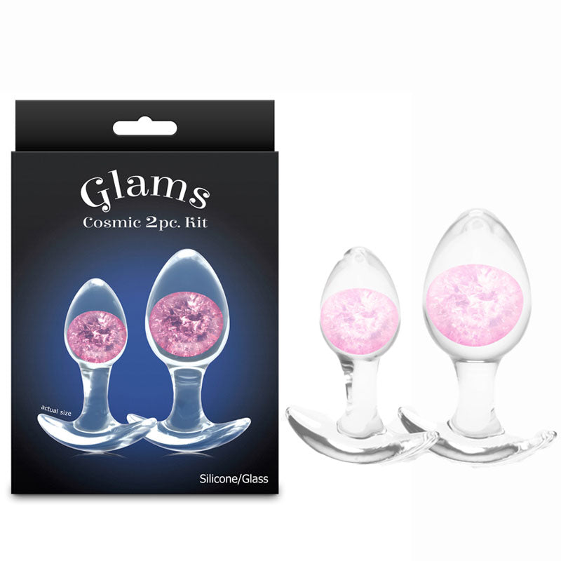 Glams Cosmic 2 Piece Kit (Clear) – Body-Safe Silicone Butt Plug Set Pink > Anal Range > Butt Plug Kits