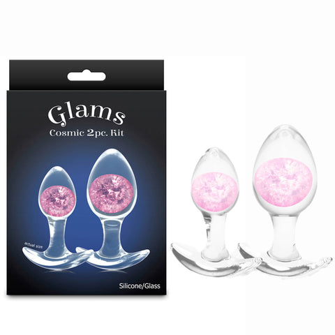 Glams Cosmic 2 Piece Kit (Clear) – Body-Safe Silicone Butt Plug Set Pink > Anal Range > Butt Plug Kits