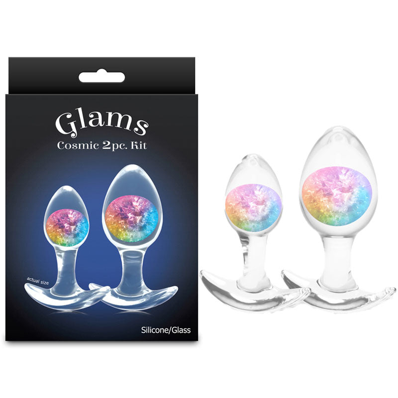 Glams Cosmic 2-Piece Kit (Clear/Rainbow) – Body-Safe Liquid Silicone Butt Plug Set Coloured > Anal Range > Butt Plug Kits Main image