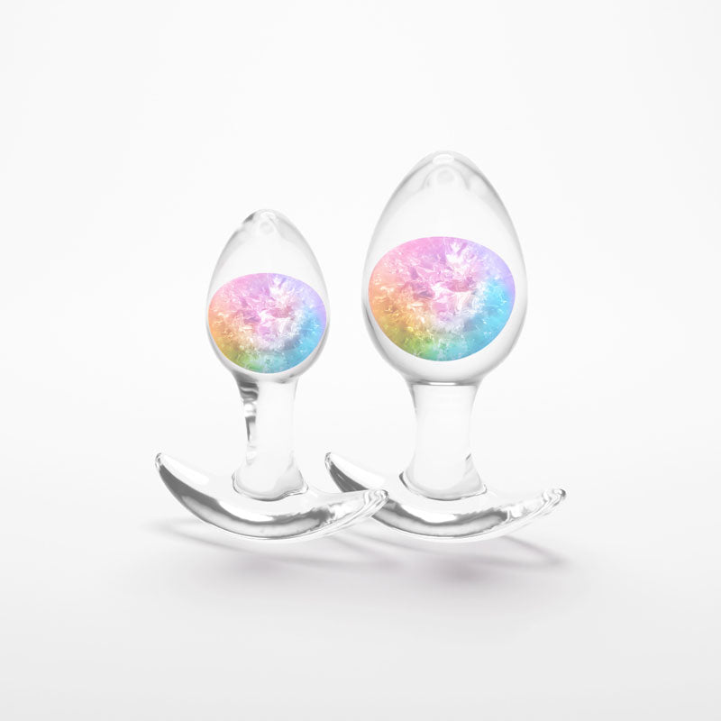 Glams Cosmic 2-Piece Kit (Clear/Rainbow) – Body-Safe Liquid Silicone Butt Plug Set > Anal Range > Butt Plug Kits