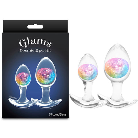 Glams Cosmic 2-Piece Kit (Clear/Rainbow) – Body-Safe Liquid Silicone Butt Plug Set Coloured > Anal Range > Butt Plug Kits