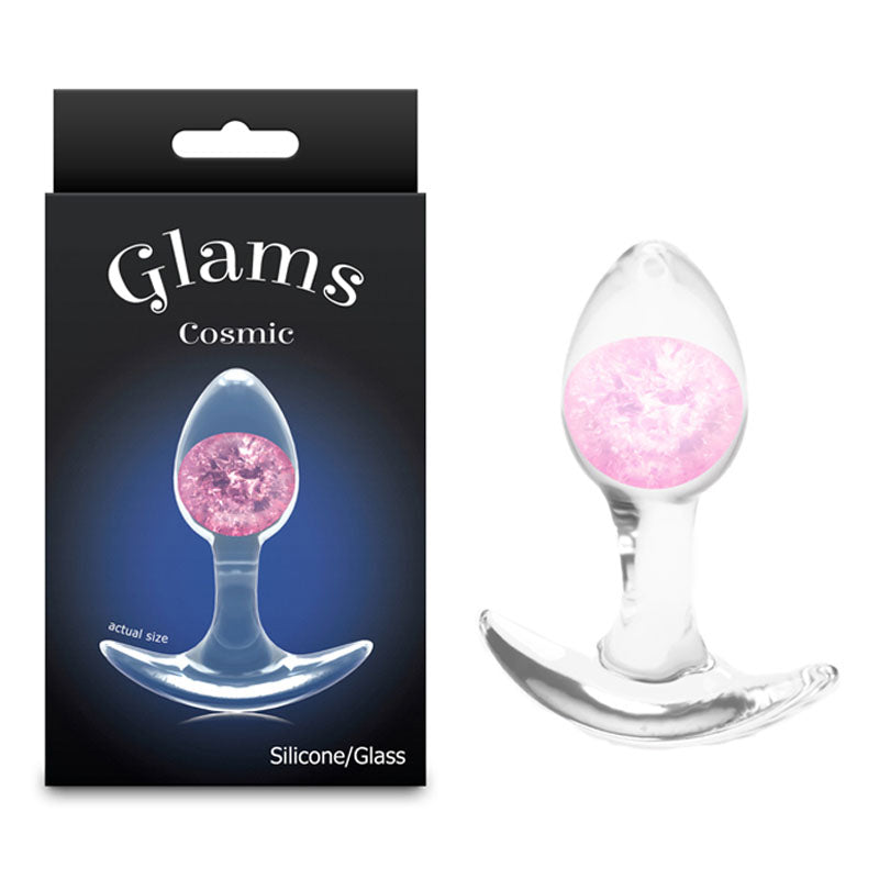 Glams Cosmic (Clear) – Small Sparkly Liquid Silicone Butt Plug 8.1 cm Pink Butt Plugs