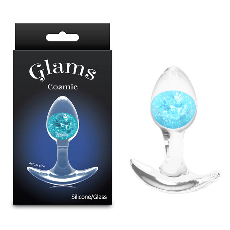 Glams Cosmic (Clear) – Small Sparkly Liquid Silicone Butt Plug 8.1 cm Blue > Anal Range > Butt Plugs